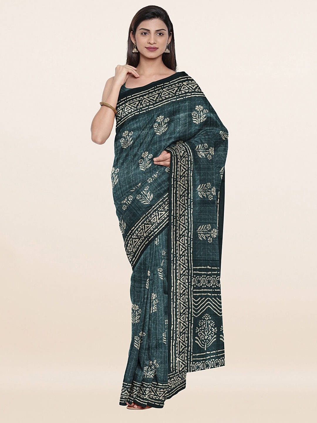 

Pothys Blue & White Floral Zari Art Silk Saree