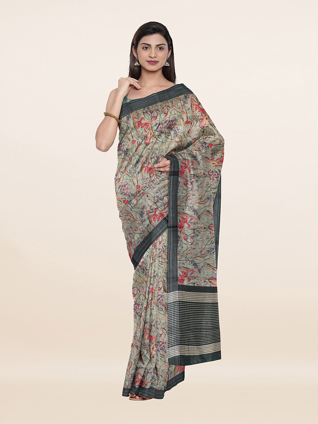 

Pothys Green & Red Floral Zari Art Silk Saree