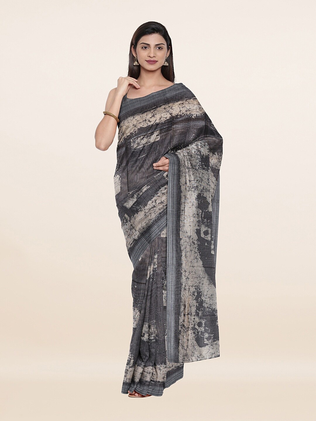 

Pothys Grey & White Batik Zari Art Silk Saree