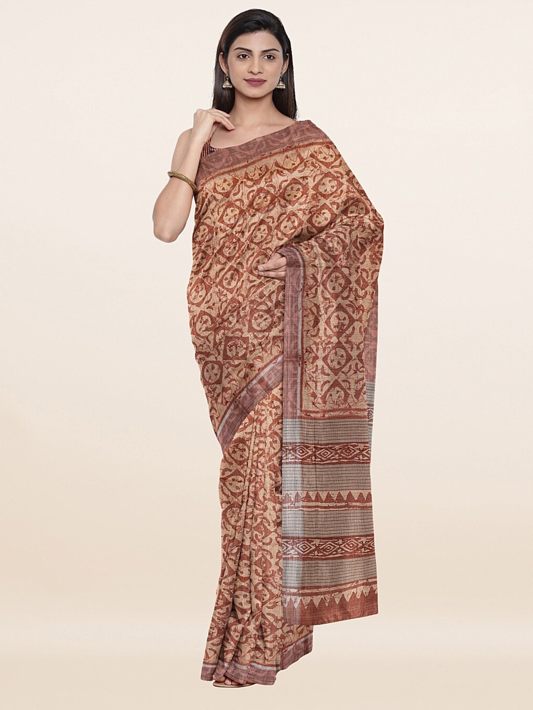 

Pothys Brown & White Zari Art Silk Saree