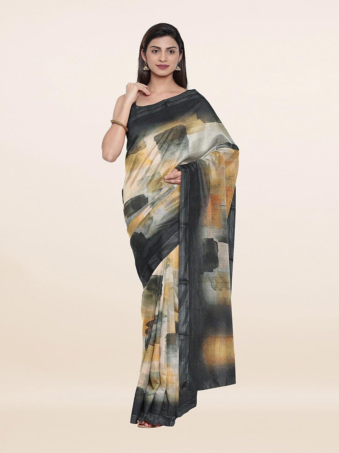 

Pothys Green & Yellow Zari Pure Linen Saree
