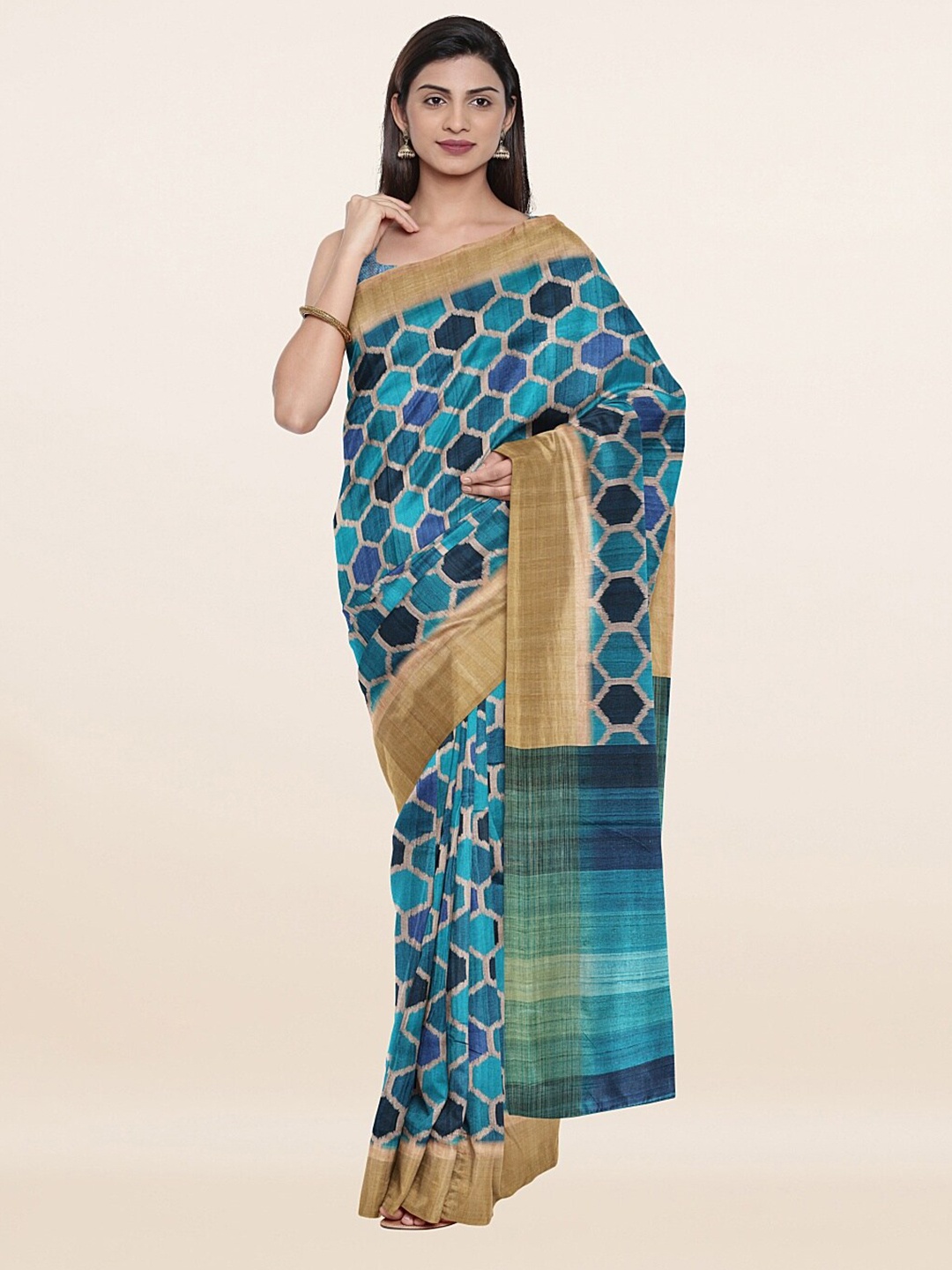 

Pothys Blue & Cream-Coloured Zari Art Silk Saree