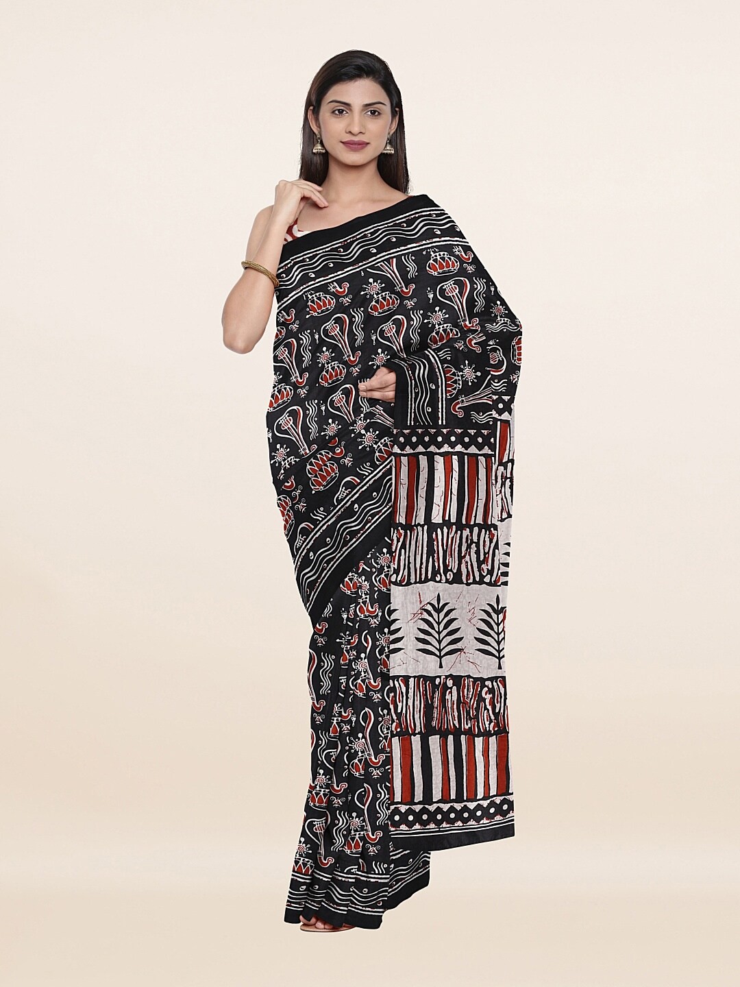 

Pothys Black & Red Pure Cotton Saree