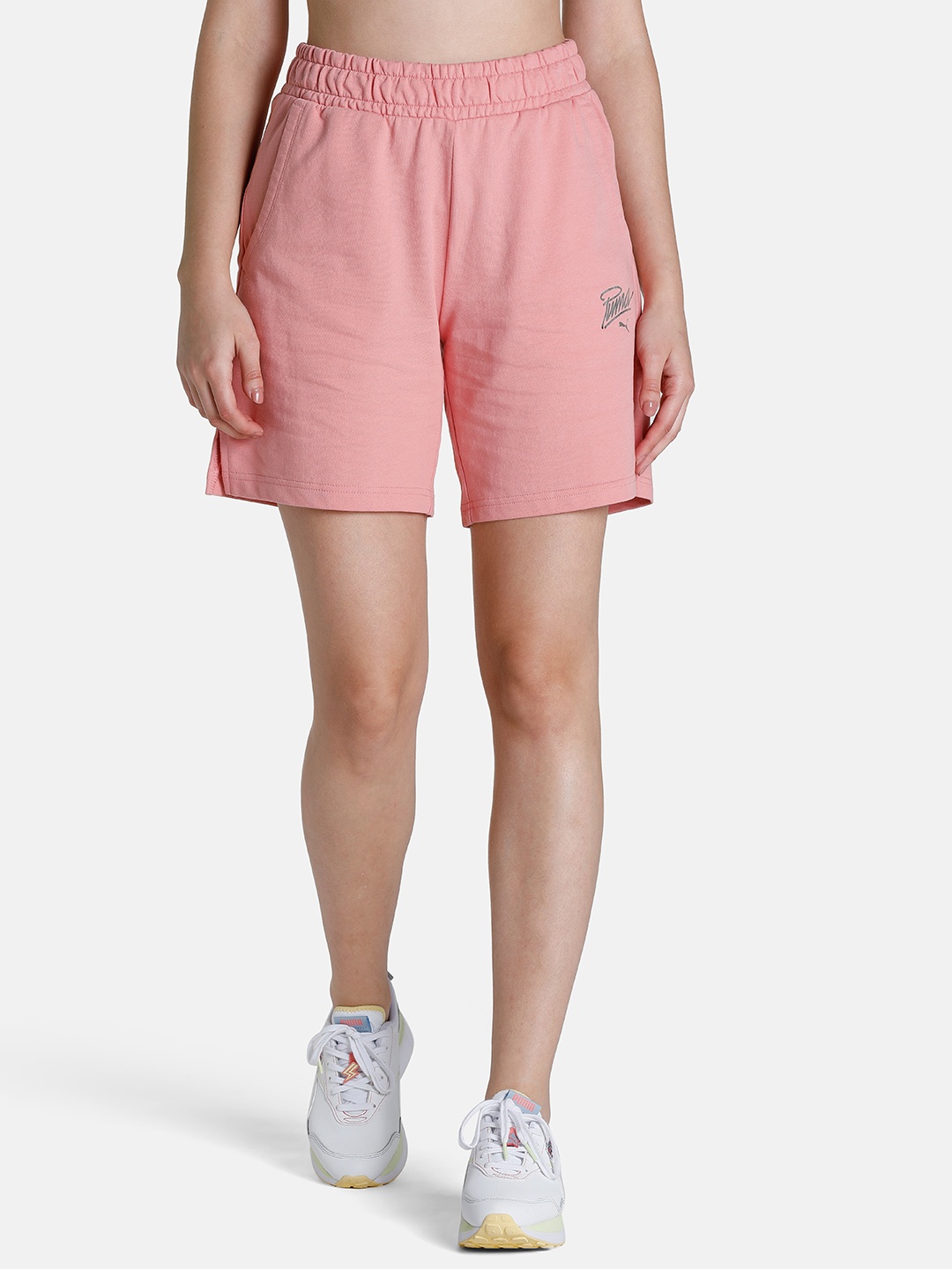 Puma WomenSolid Cotton Relaxed Fit Sports Shorts, Red