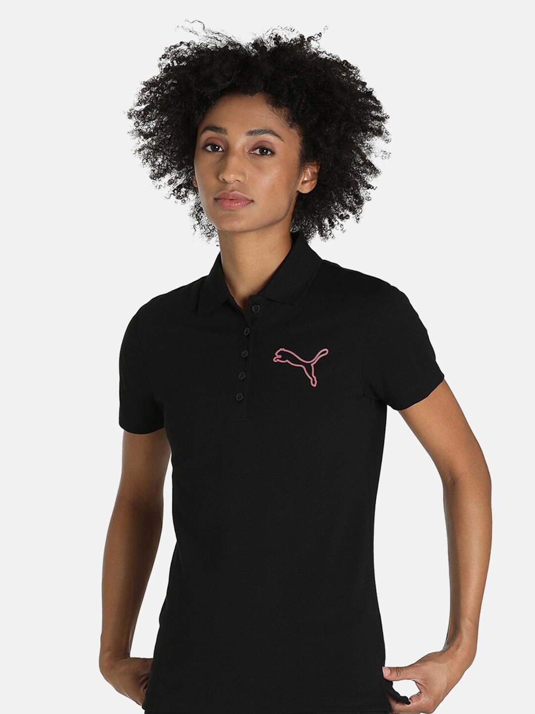 

Puma Women Black Solid Cotton Polo T-shirts