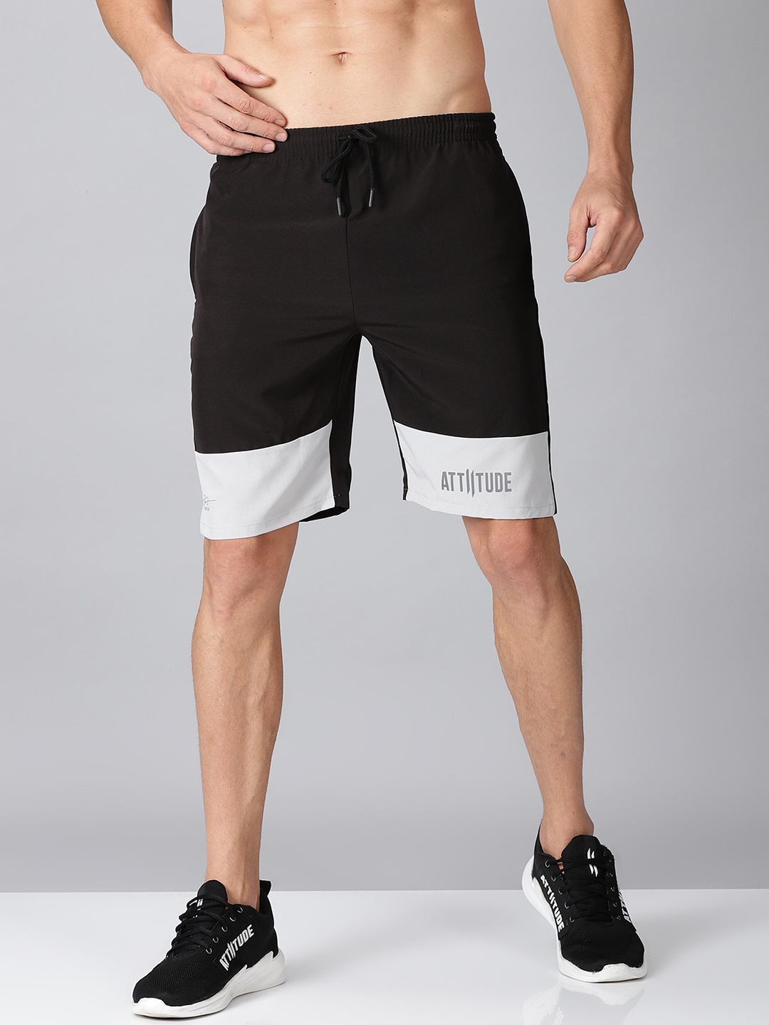 

ATTIITUDE Men Black Colourblocked Low-Rise Sports Shorts