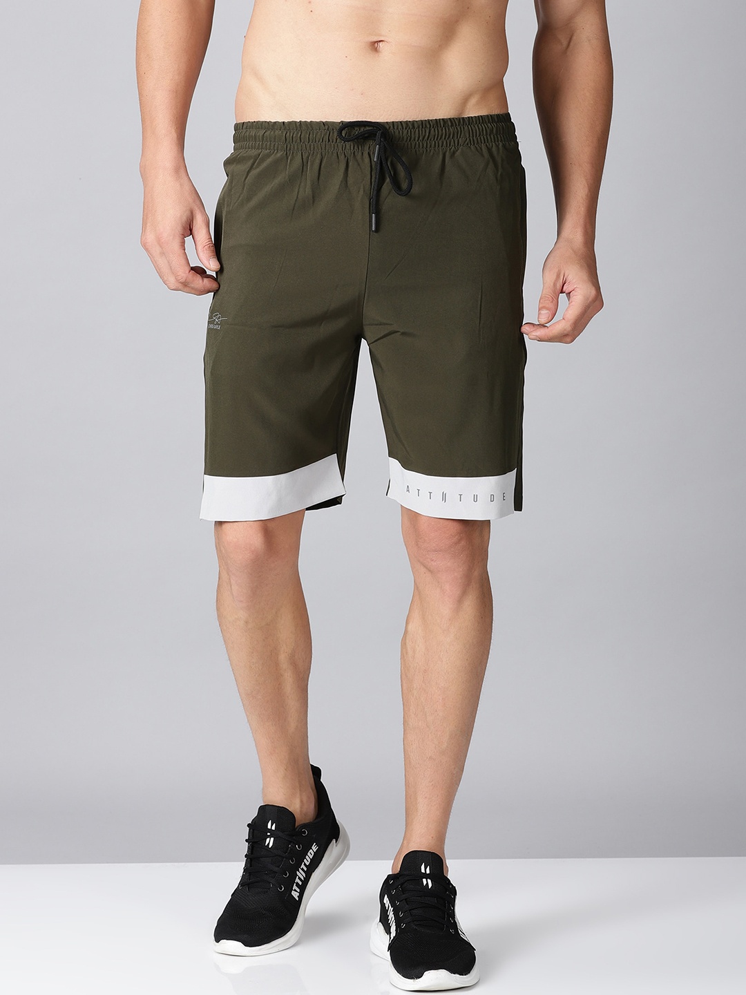 

ATTIITUDE Men Olive Green Low-Rise Sports Shorts