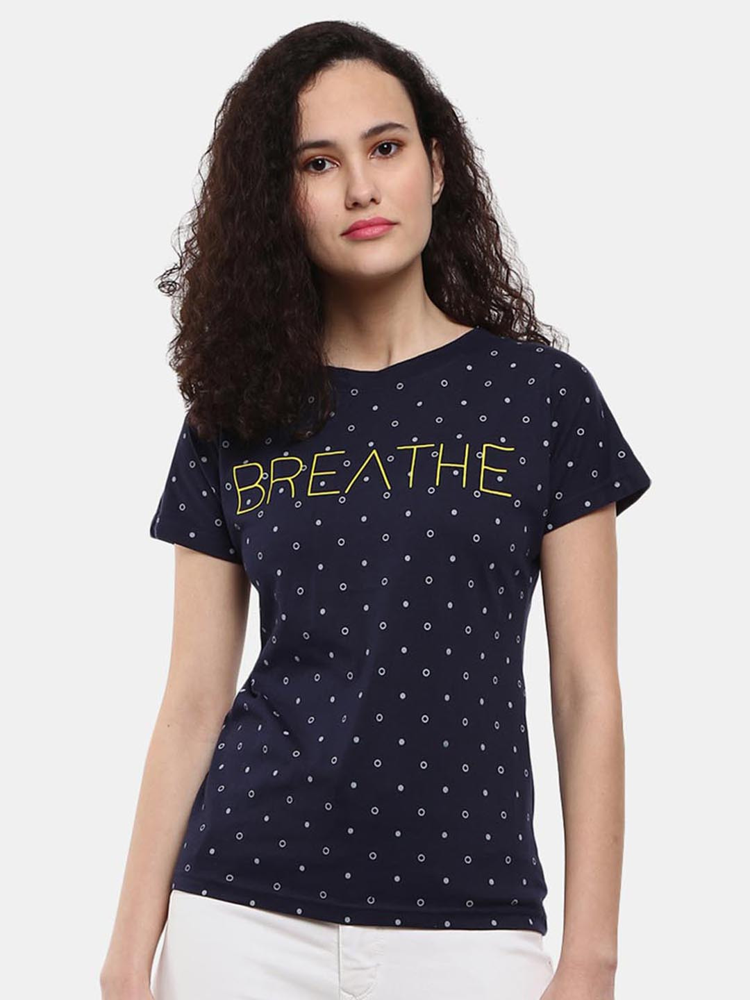 

V-Mart Women Navy Blue & dark sapphire Typography Printed Outdoor T-shirt
