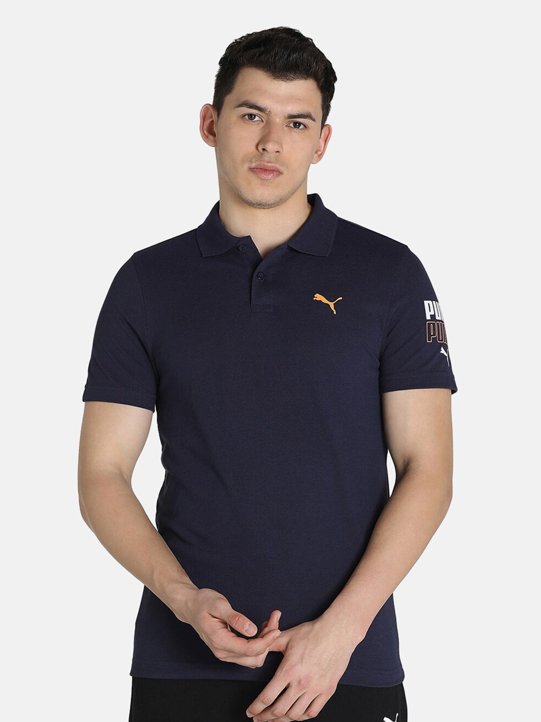 

Puma Men Blue Solid Polo Collar Cotton Tshirts