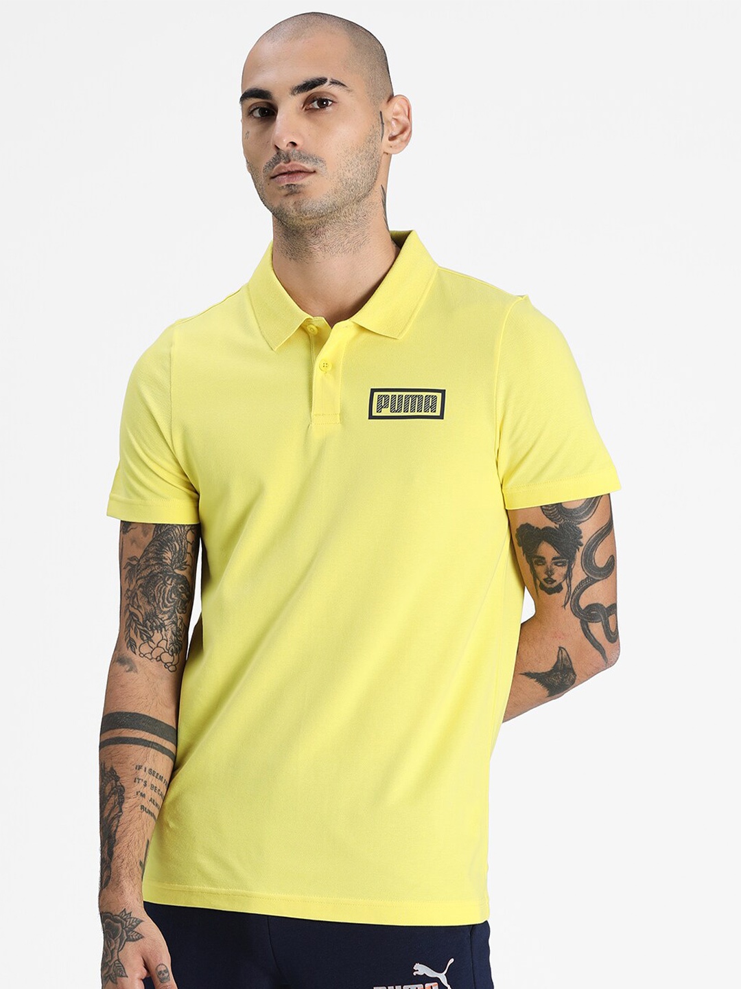 

Puma Men Yellow Solid Cotton T-Shirt