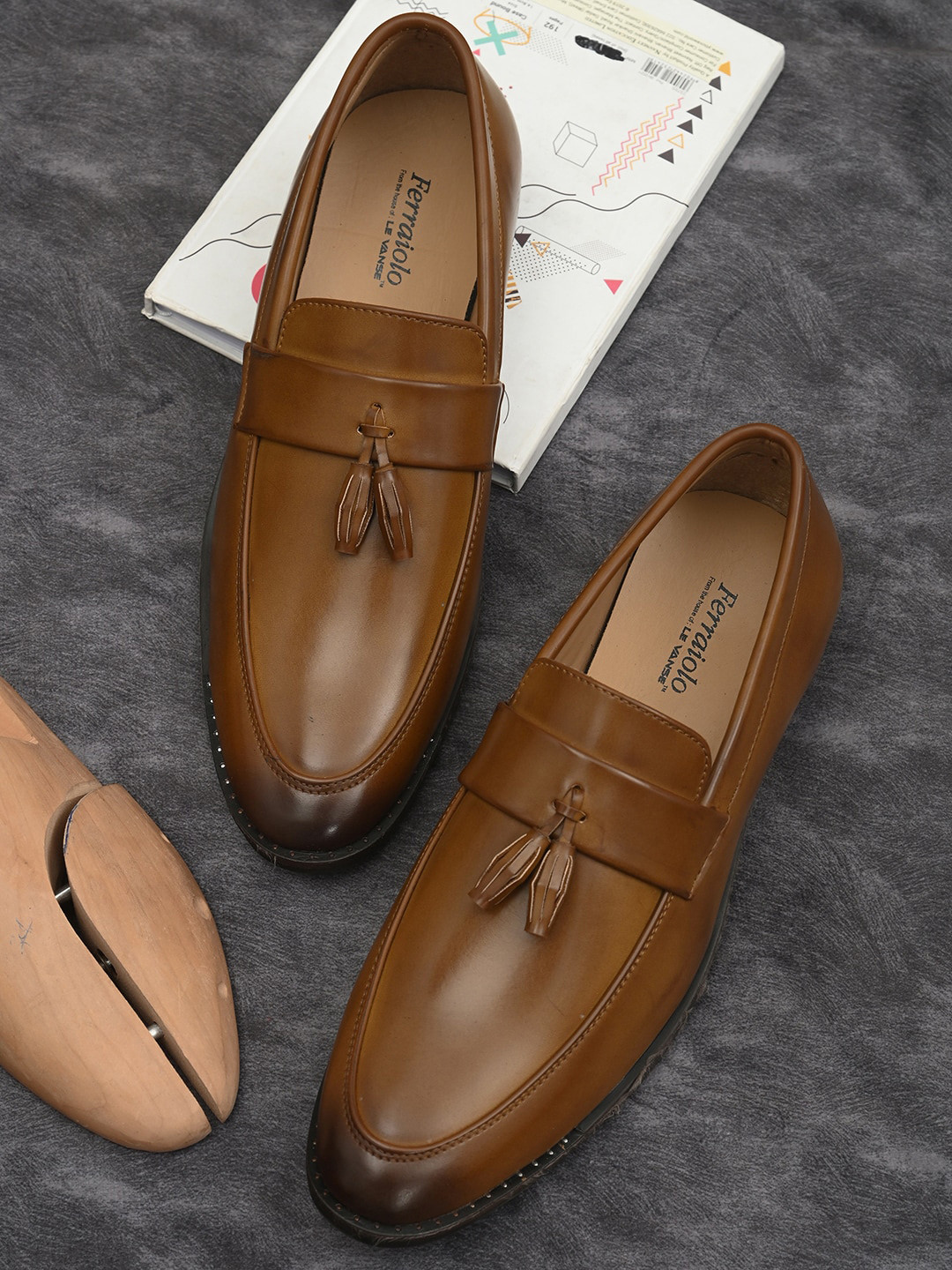 

Ferraiolo Men Tan Brown Formal Slip-On Shoes