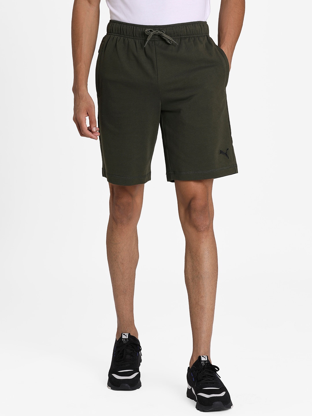 

Puma Men Olive Solid Cotton Slim-Fit Shorts