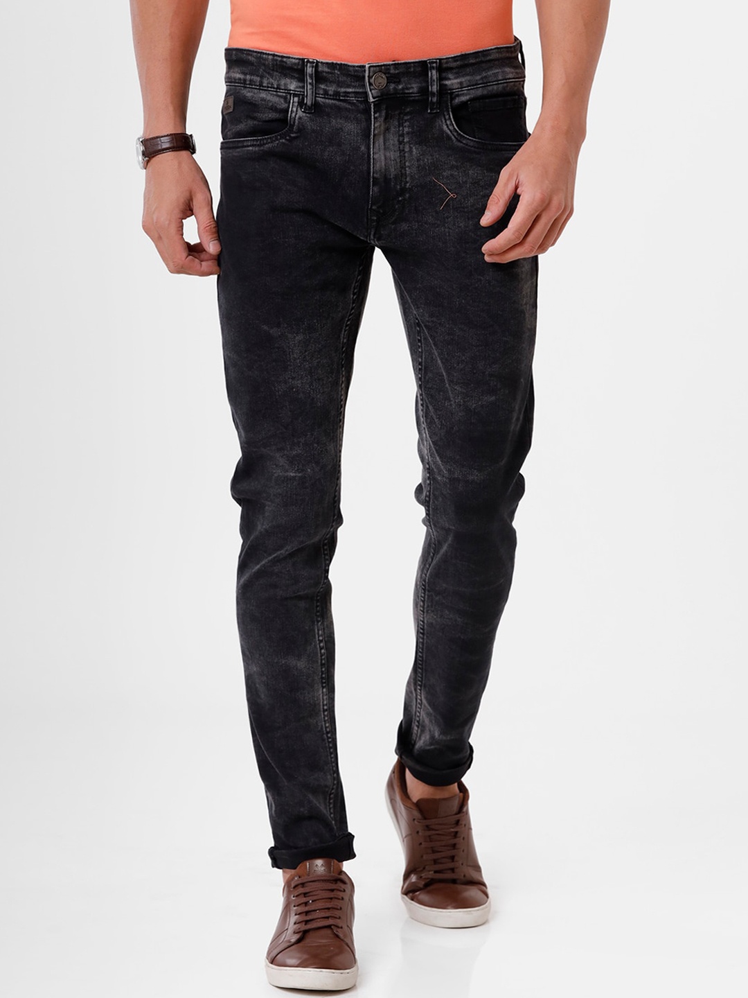 

WROGN Men Black Slim Fit Mildly Distressed Light Fade Jeans