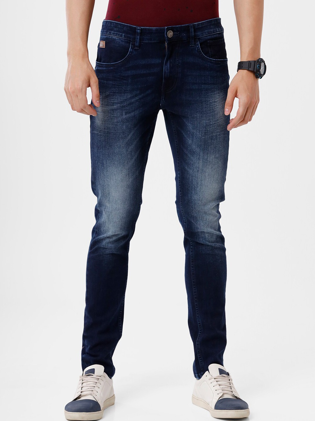 

WROGN Men Navy Blue Slim Fit Heavy Fade Jeans