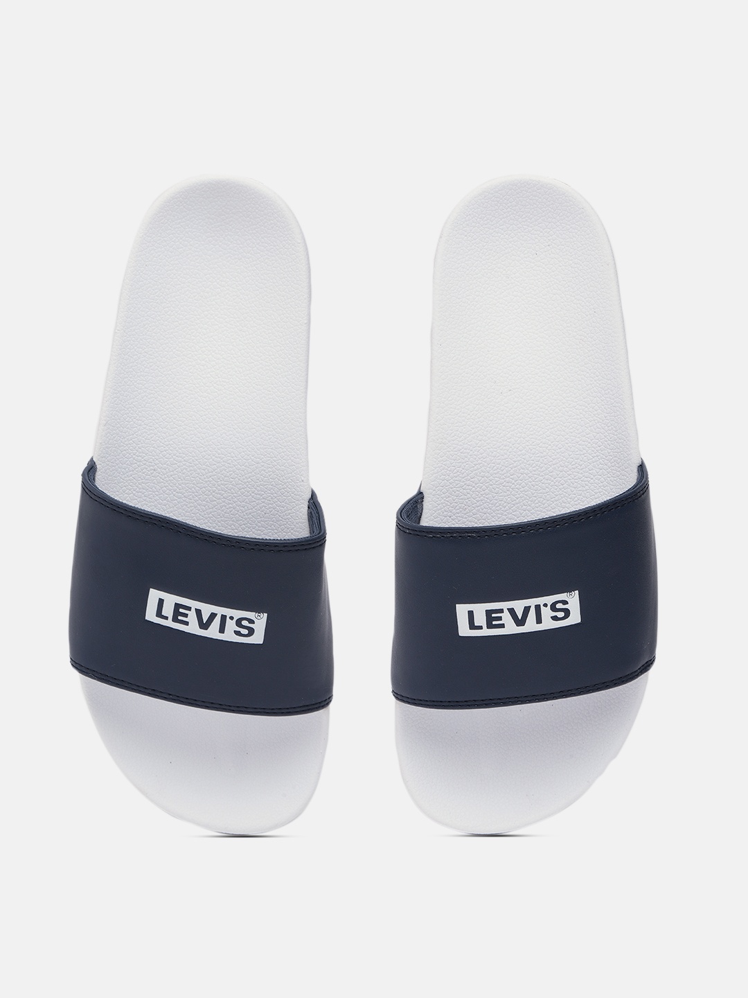 

Levis Men Navy Blue & White June Boxtab Brand Logo Printed Sliders