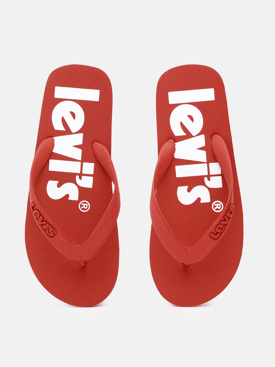 

Levis Men Red Dixon Poster Brand Logo Printed Rubber Thong Flip-Flops