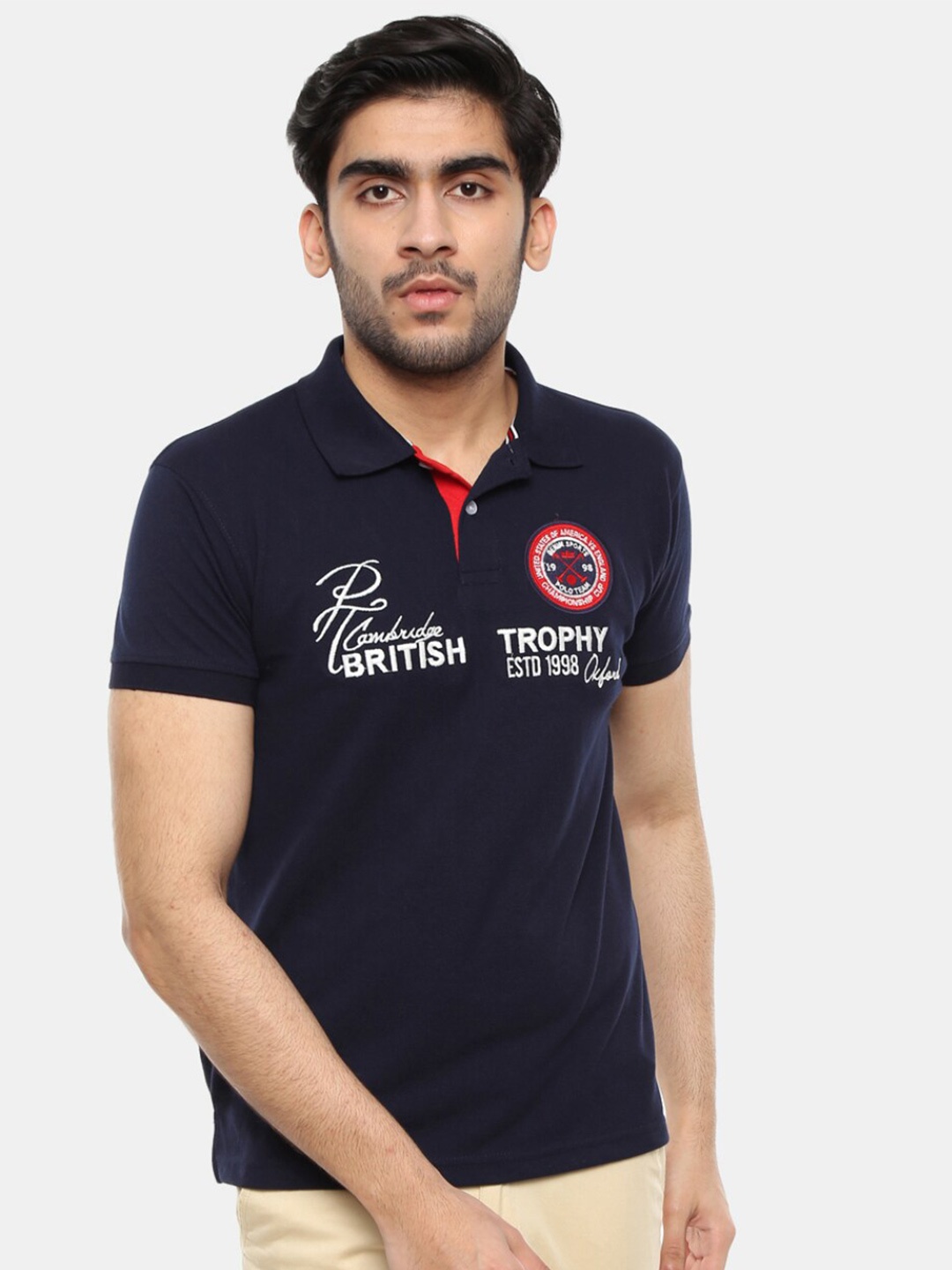 

V-Mart Men Navy Blue Typography Polo Collar Outdoor T-shirt