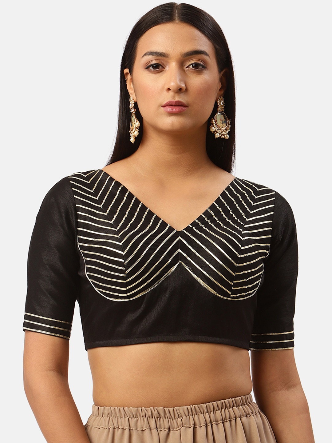 

Studio Shringaar Black & Golden Gotta Patti Padded Saree Blouse