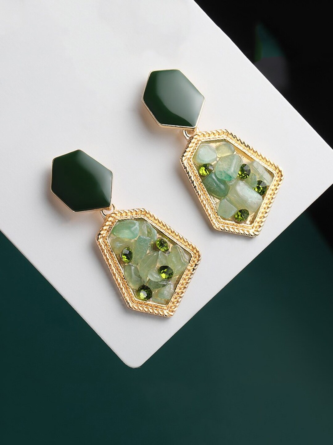 

Unwind by Yellow Chimes Green Contemporary Drop Earrings