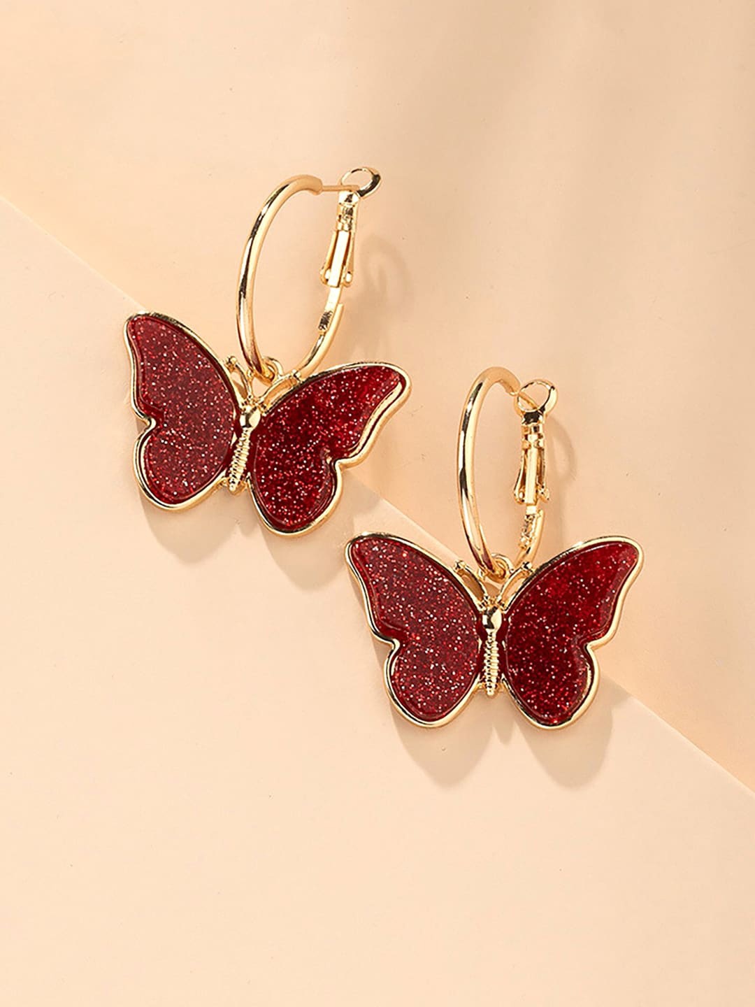 

Unwind by Yellow Chimes Red Contemporary Hoop Earrings