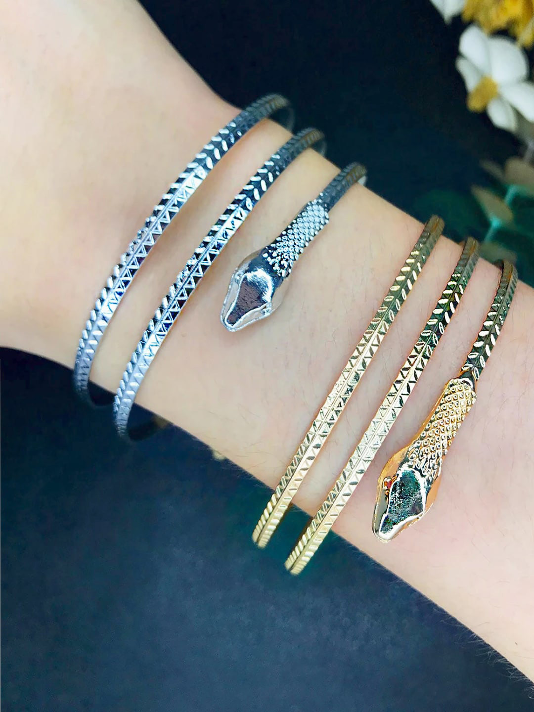 

Unwind by Yellow Chimes Set of 2 Silver & Gold-Toned Snake Design Bracelet