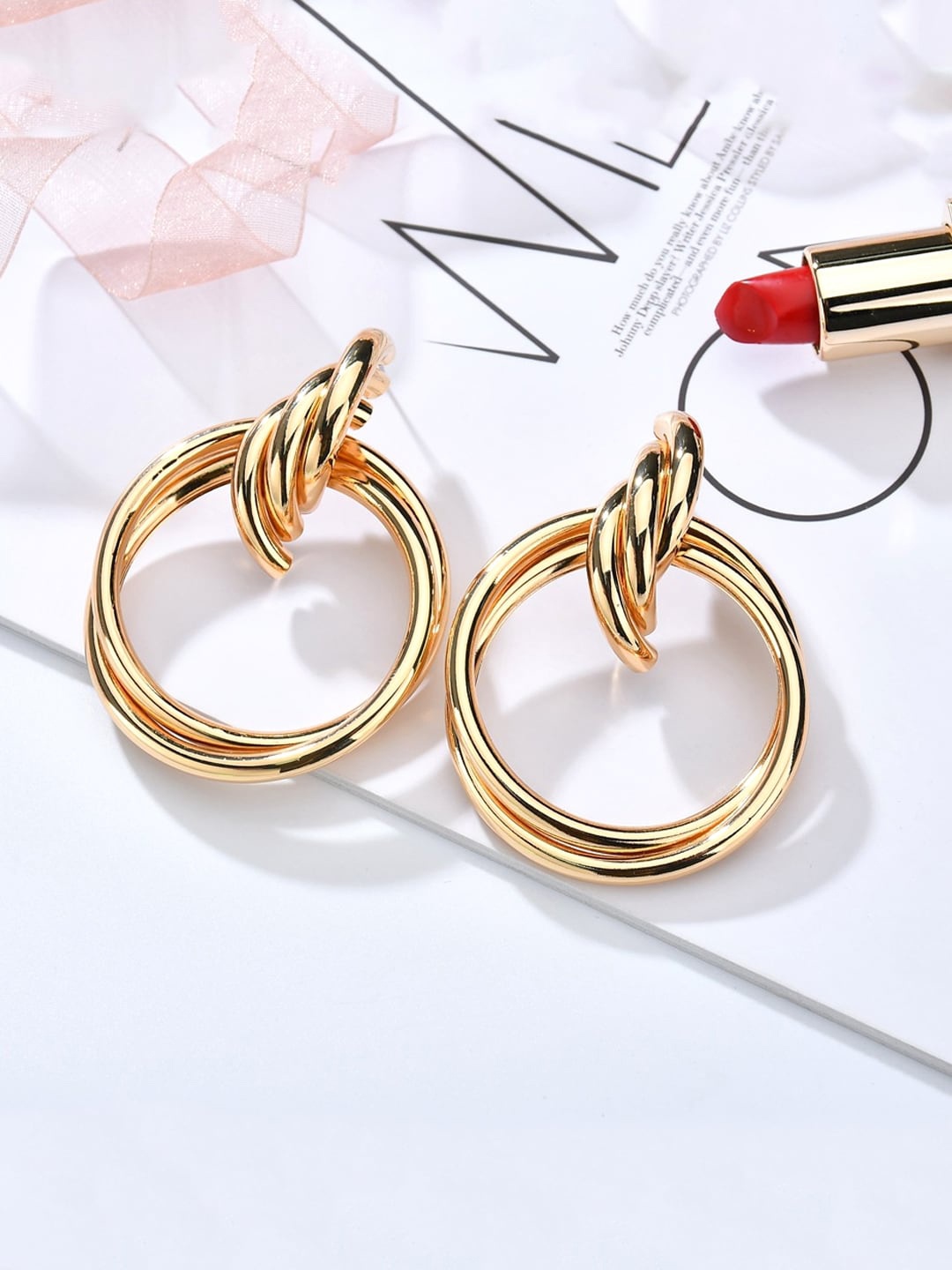 

Unwind by Yellow Chimes Gold-Toned Contemporary Drop Earrings