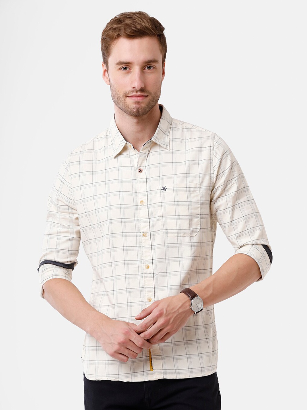 

WROGN Men White Slim Fit Checked Casual Shirt