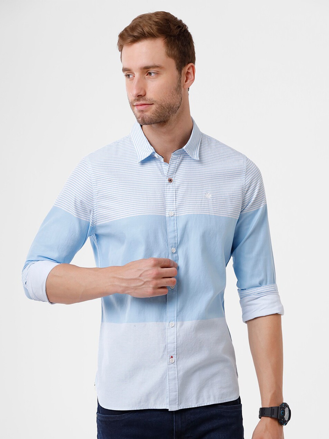 

WROGN Men Blue Slim Fit Striped Casual Shirt