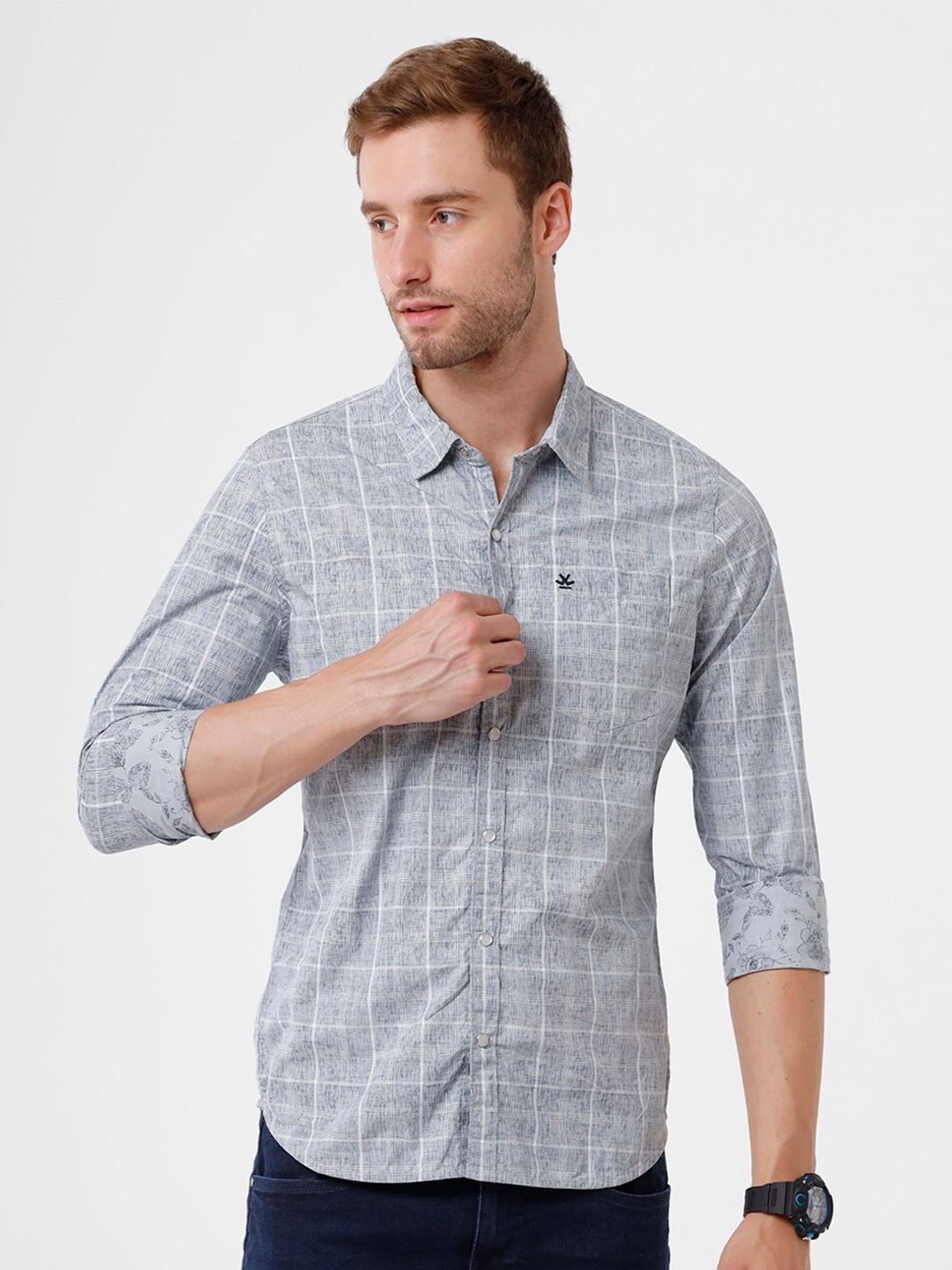 

WROGN Men Grey Slim Fit Checked Casual Shirt