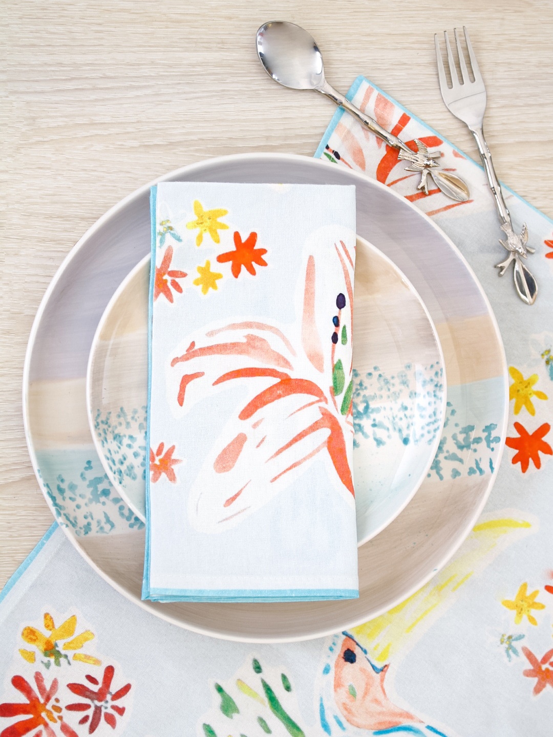 

The Wishing Chair Unisex Set of 6 White & Blue Printed Cotton Table Napkins