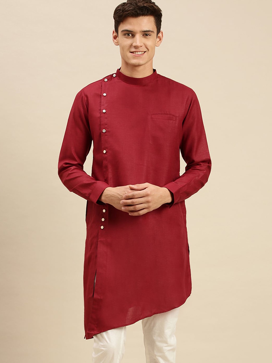 

Sanwara Men Maroon Thread Work Pastels Kurta