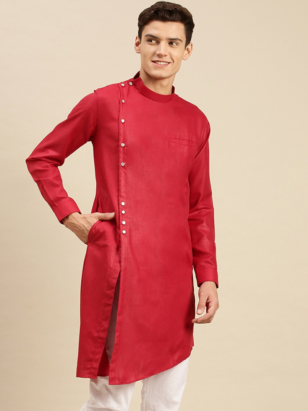 

Sanwara Men Red Solid Pastels Kurta