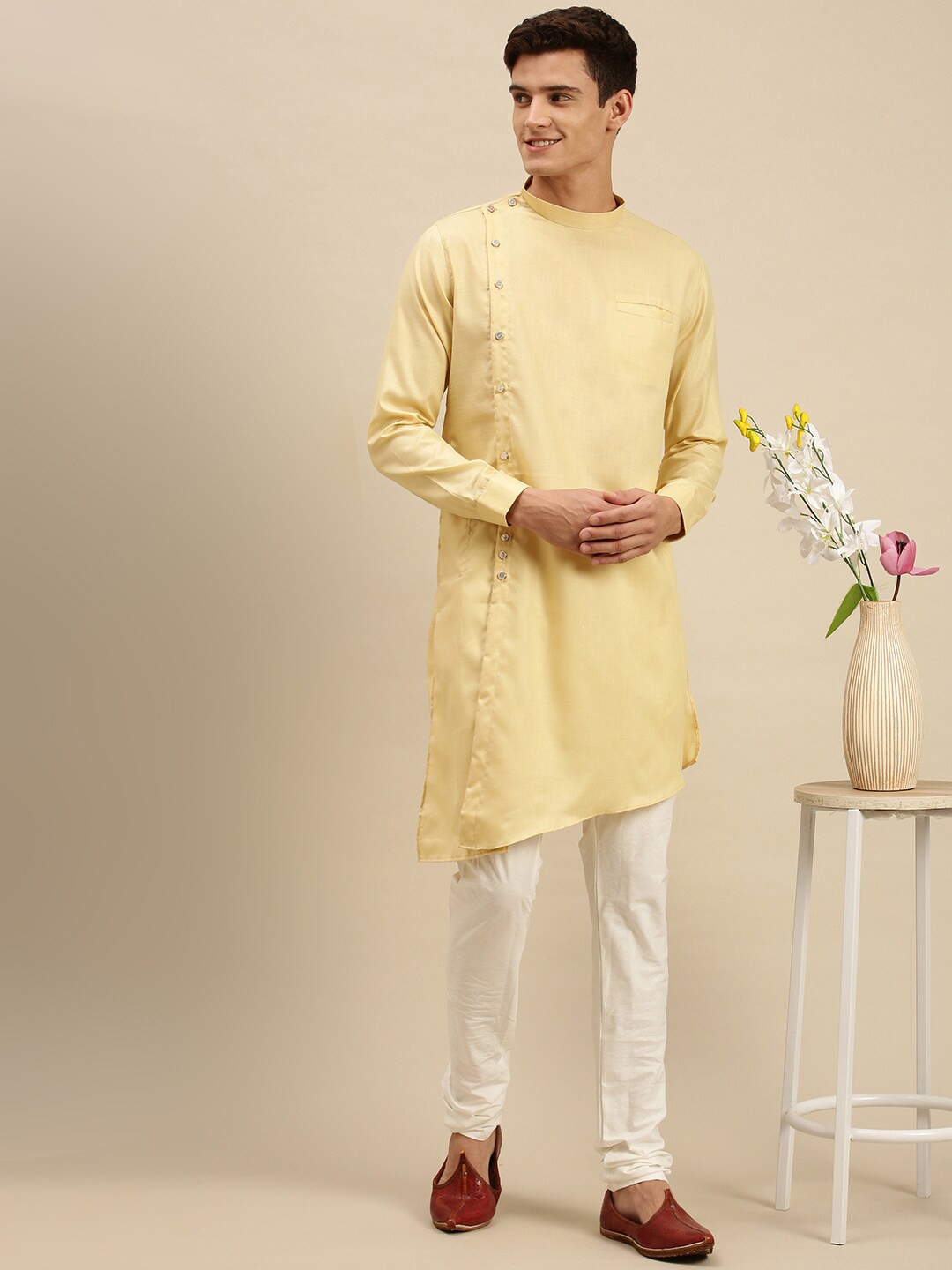 

Sanwara Men Beige Cotton Asymmetric Kurta