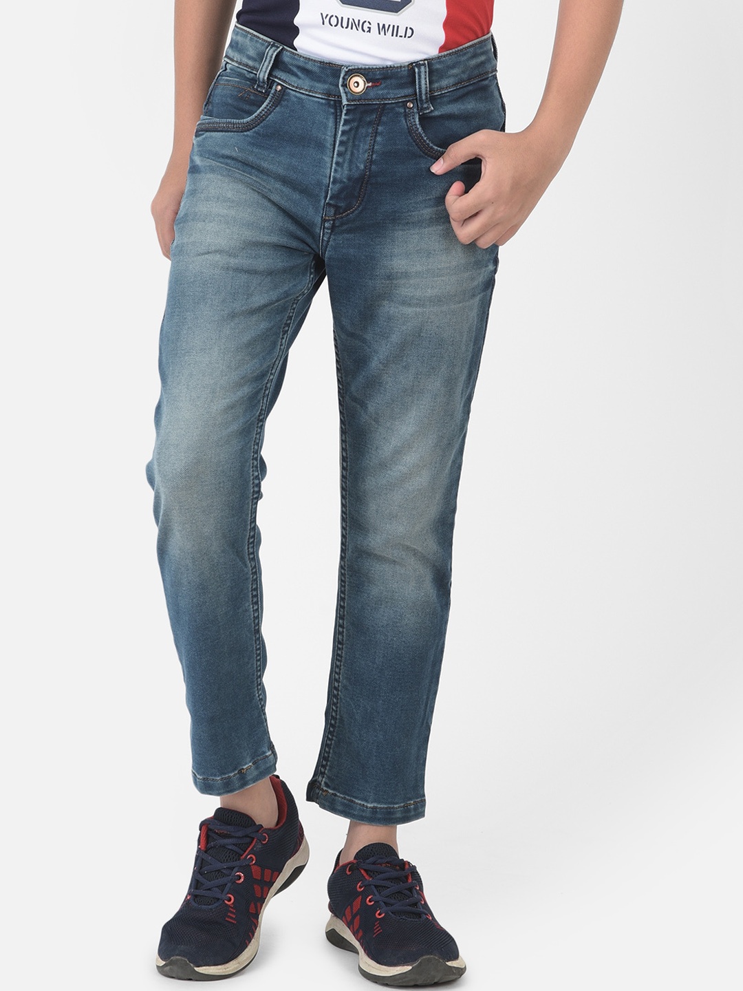 

Crimsoune Club Boys Blue Solid Light Fade Jeans