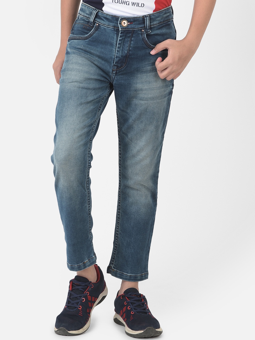 

Crimsoune Club Boys Blue Solid Light Fade Jeans