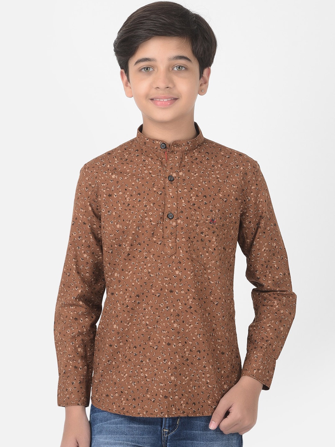 

Crimsoune Club Boys Brown Floral Printed Kurta
