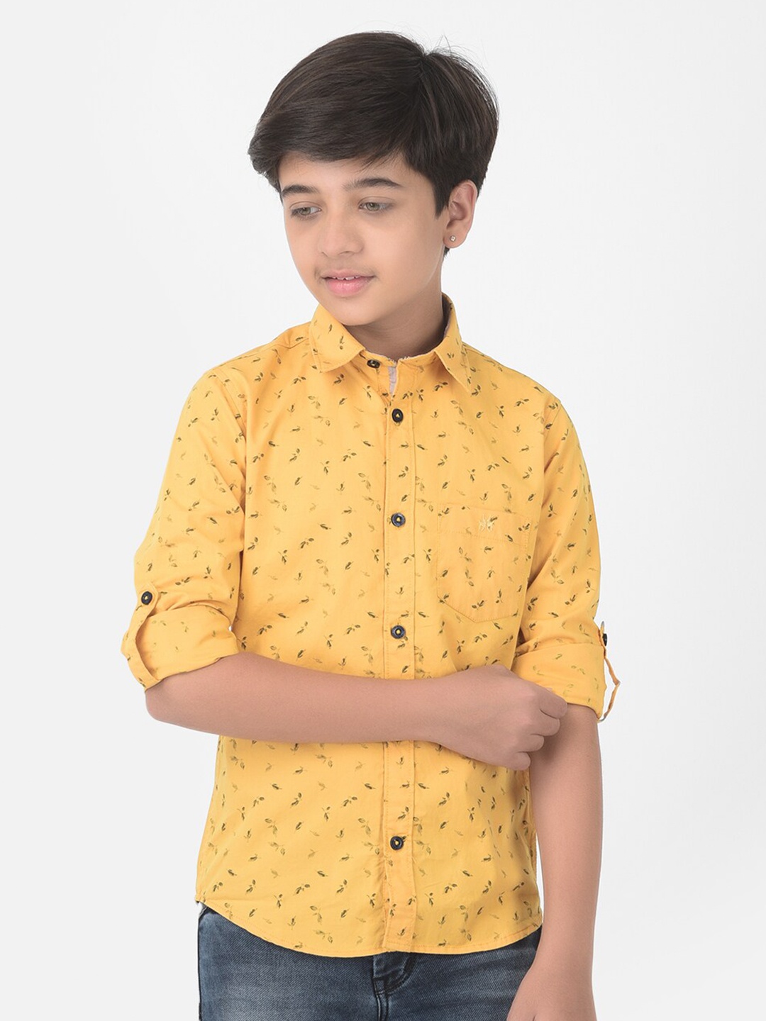 

Crimsoune Club Boys Yellow Slim Fit Floral Printed Casual Shirt