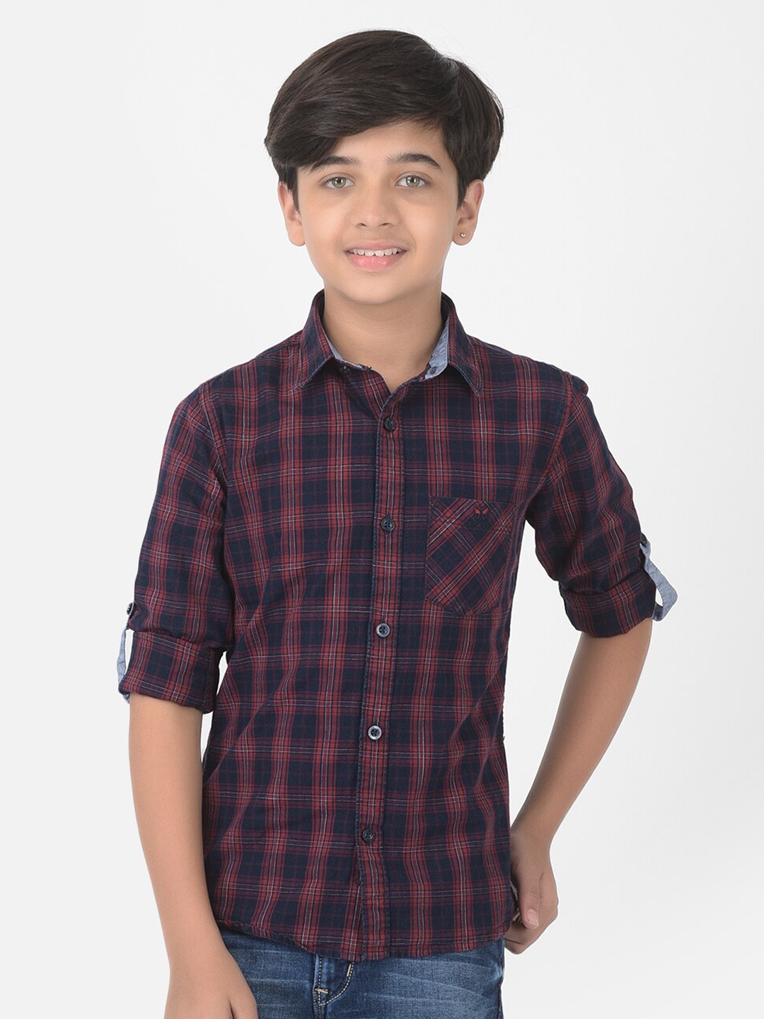 

Crimsoune Club Boys Maroon Slim Fit Tartan Checks Casual Shirt