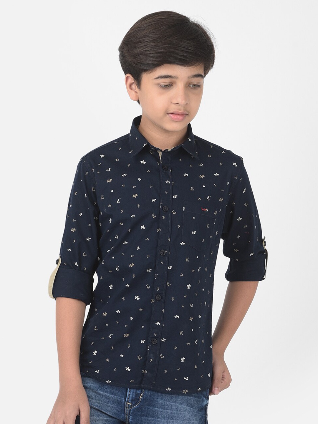 

Crimsoune Club Boys Navy Blue Slim Fit Printed Casual Shirt