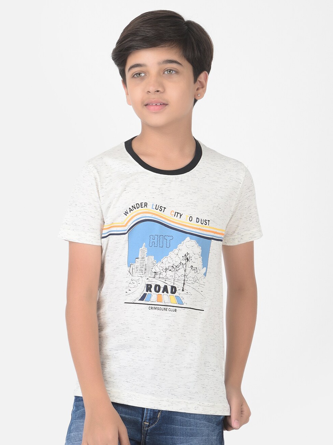 

Crimsoune Club Boys White Typography Printed Slim Fit T-shirt