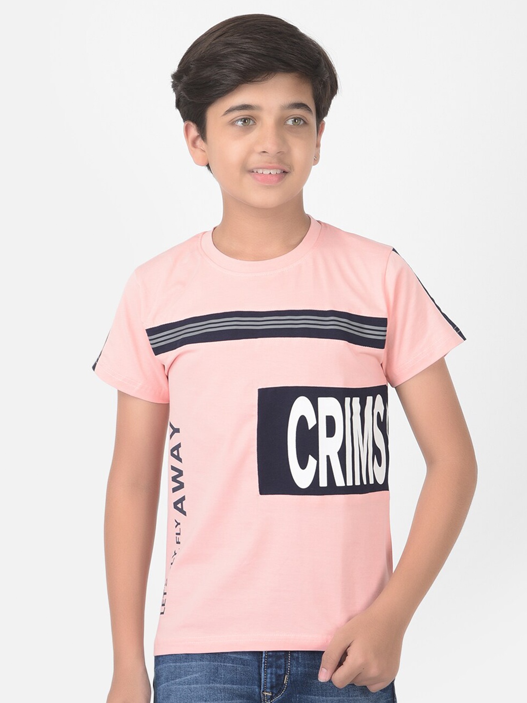 

Crimsoune Club Boys Pink Typography Printed Round Neck T-shirt