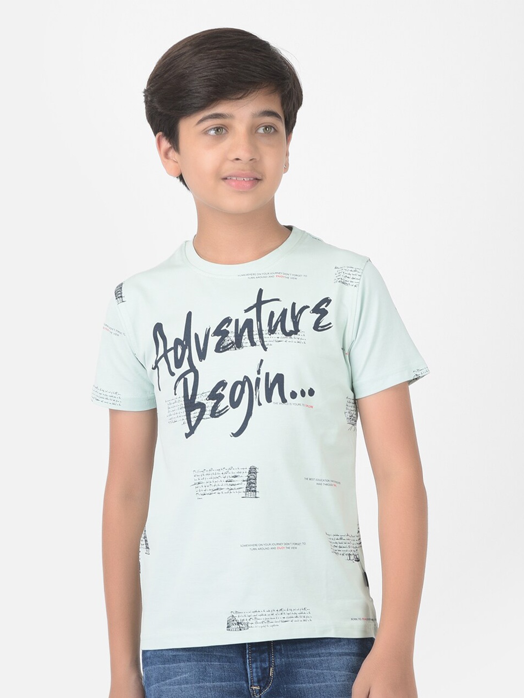 

Crimsoune Club Boys Green Typography Printed Slim Fit T-shirt