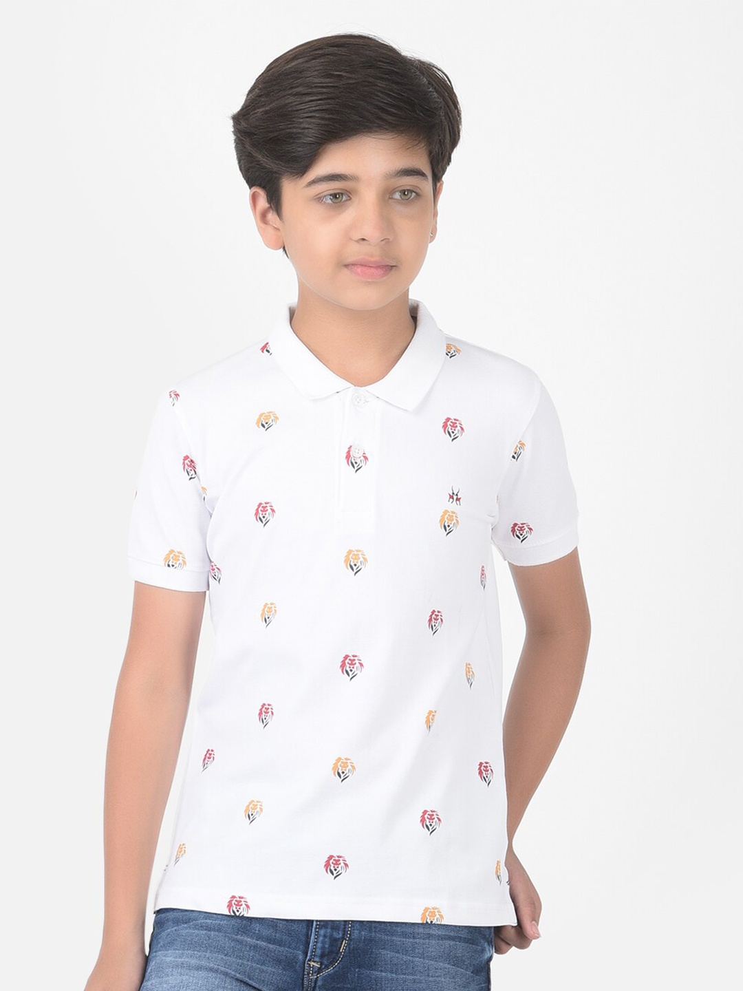

Crimsoune Club Boys White Printed Polo Slim Fit T-shirt