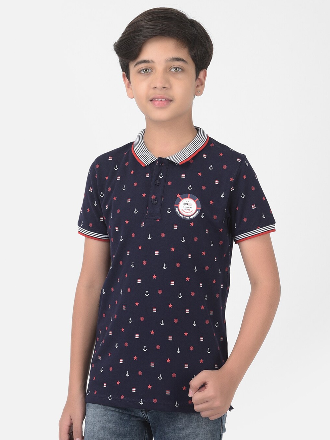 

Crimsoune Club Boys Navy Blue Printed Polo T-shirt