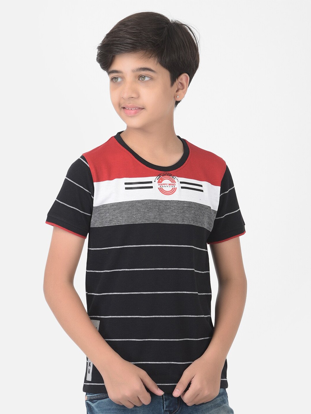 

Crimsoune Club Boys Multicoloured Striped Slim Fit T-shirt, Multi