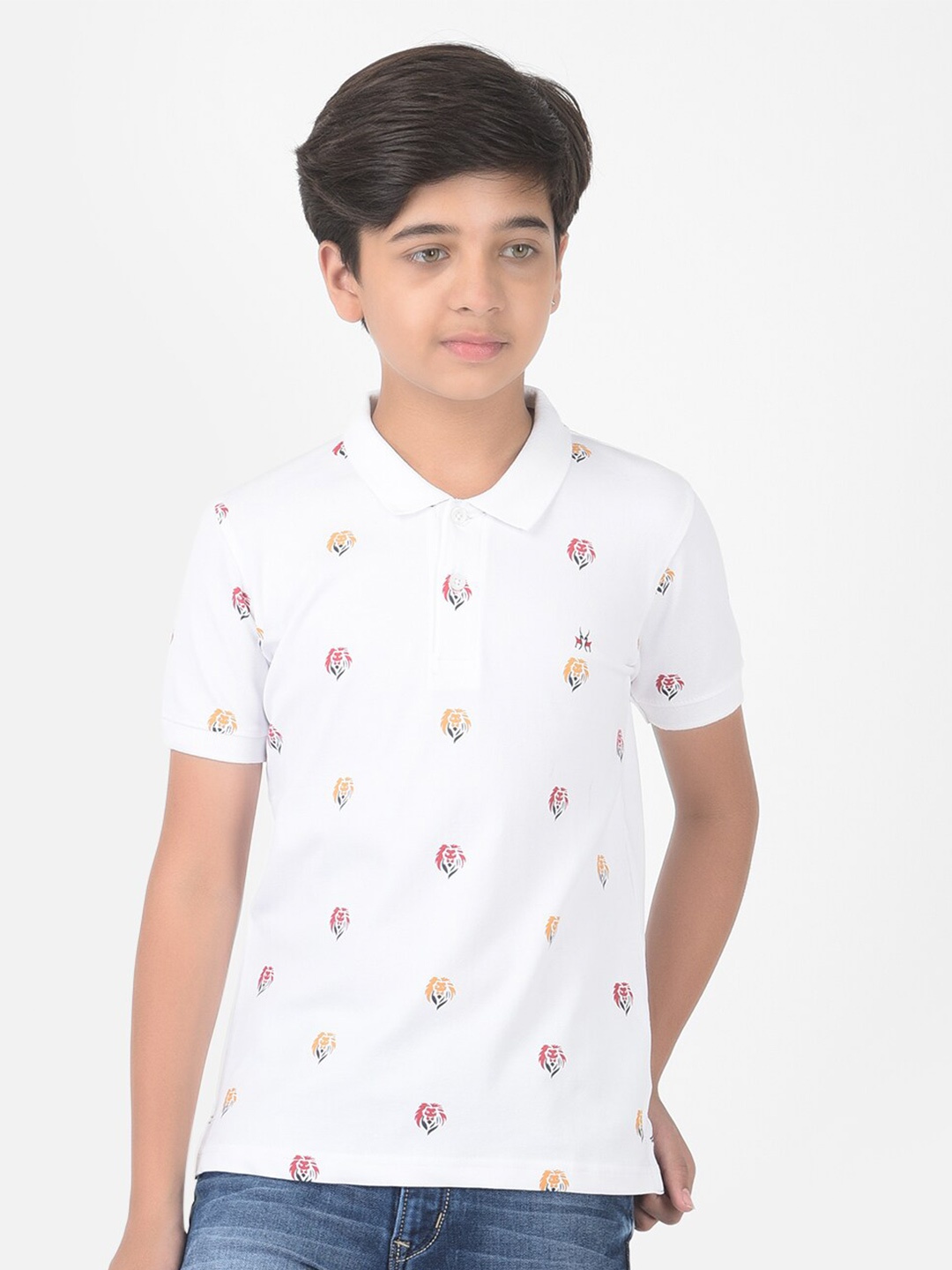 

Crimsoune Club Boys White Printed Polo Slim Fit T-shirt