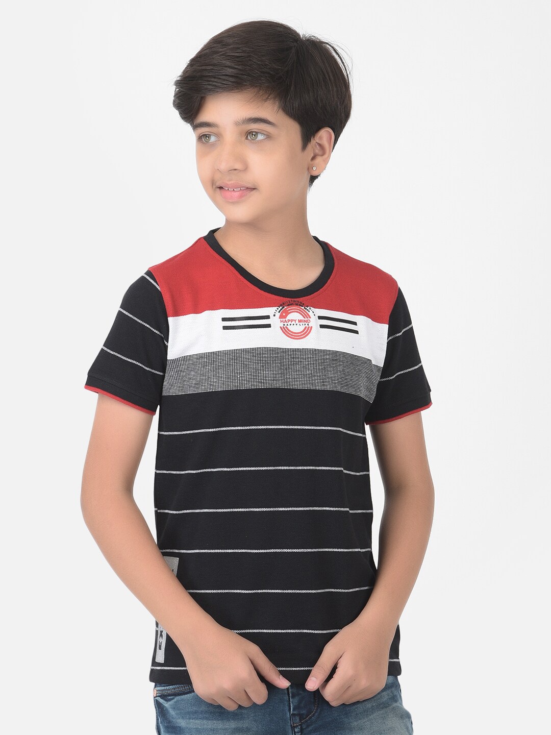 

Crimsoune Club Boys Multicoloured Striped Slim Fit T-shirt, Multi