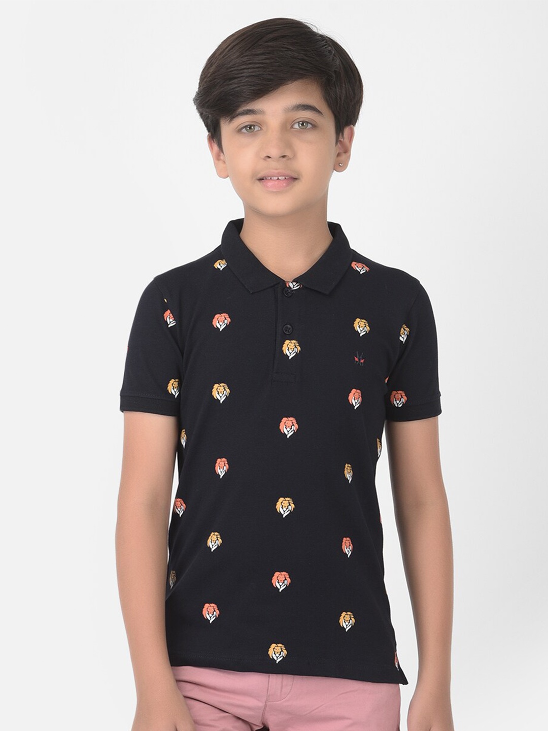 

Crimsoune Club Boys Navy Blue Printed Polo Slim Fit T-shirt