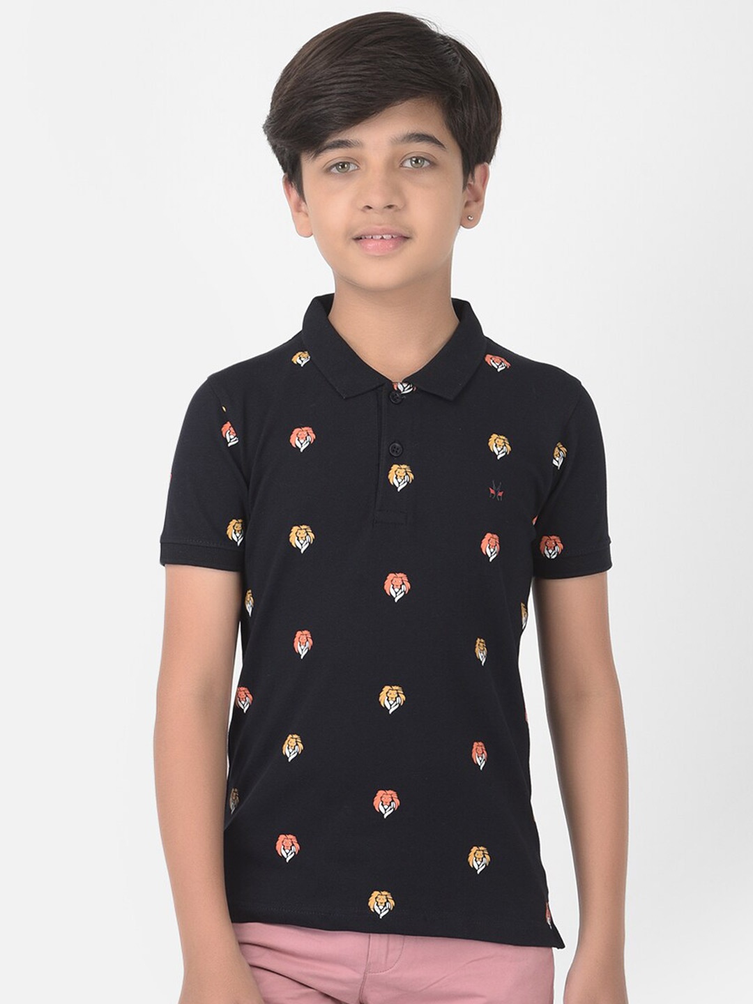 

Crimsoune Club Boys Boys Navy Blue Printed Polo Slim Fit T-shirt