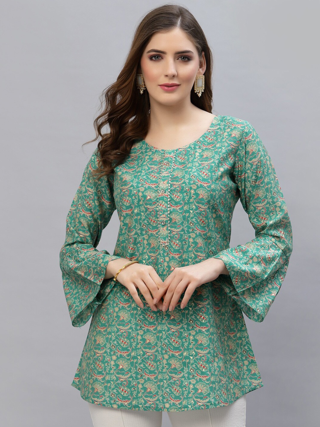 

TANKHI Blue & Red Modal Printed Tunic